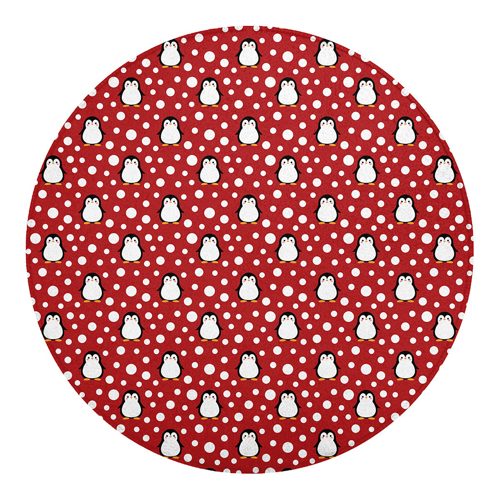 Red Snow Penguin Pattern Print Round Blanket