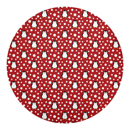 Red Snow Penguin Pattern Print Round Blanket