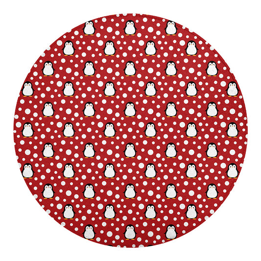 Red Snow Penguin Pattern Print Round Blanket