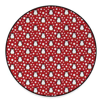 Red Snow Penguin Pattern Print Round Floor Mat
