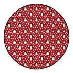 Red Snow Penguin Pattern Print Round Floor Mat