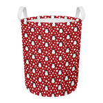 Red Snow Penguin Pattern Print Round Laundry Basket