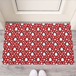 Red Snow Penguin Pattern Print Rubber Doormat