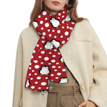 Red Snow Penguin Pattern Print Scarf