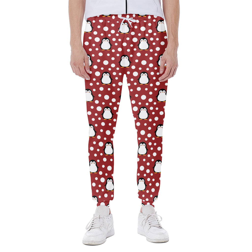 Red Snow Penguin Pattern Print Scuba Joggers