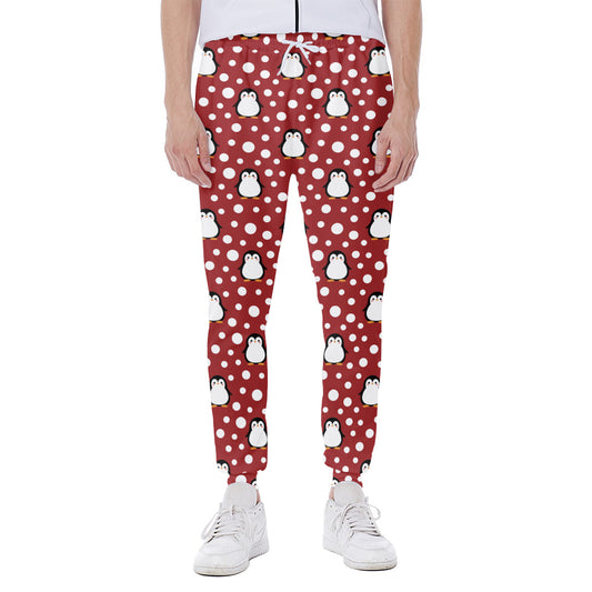 Red Snow Penguin Pattern Print Scuba Joggers