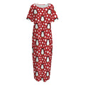 Red Snow Penguin Pattern Print Short Sleeve Long Nightdress