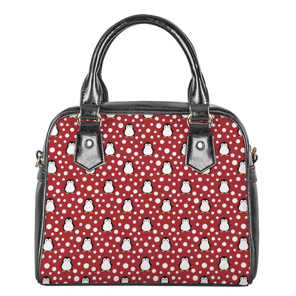 Red Snow Penguin Pattern Print Shoulder Handbag