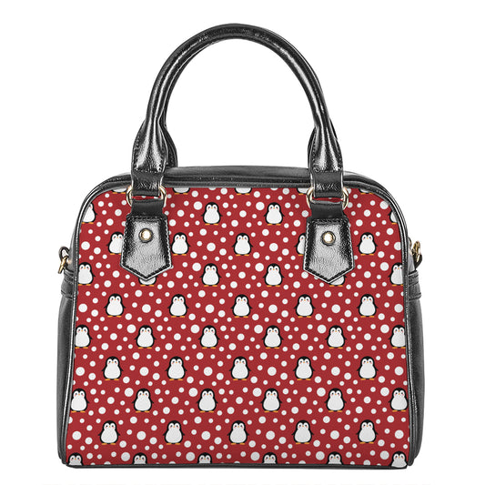 Red Snow Penguin Pattern Print Shoulder Handbag