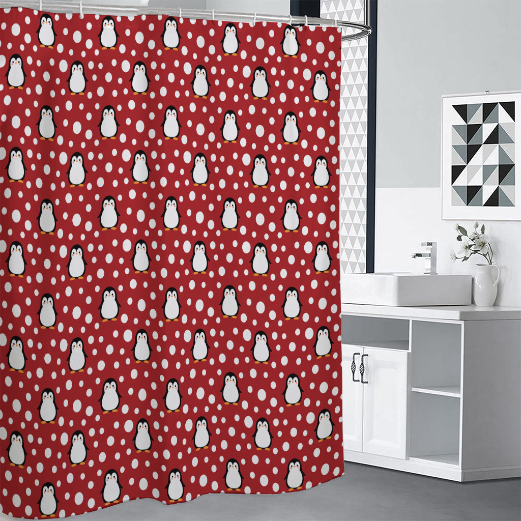 Red Snow Penguin Pattern Print Shower Curtain