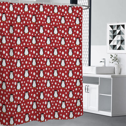 Red Snow Penguin Pattern Print Shower Curtain