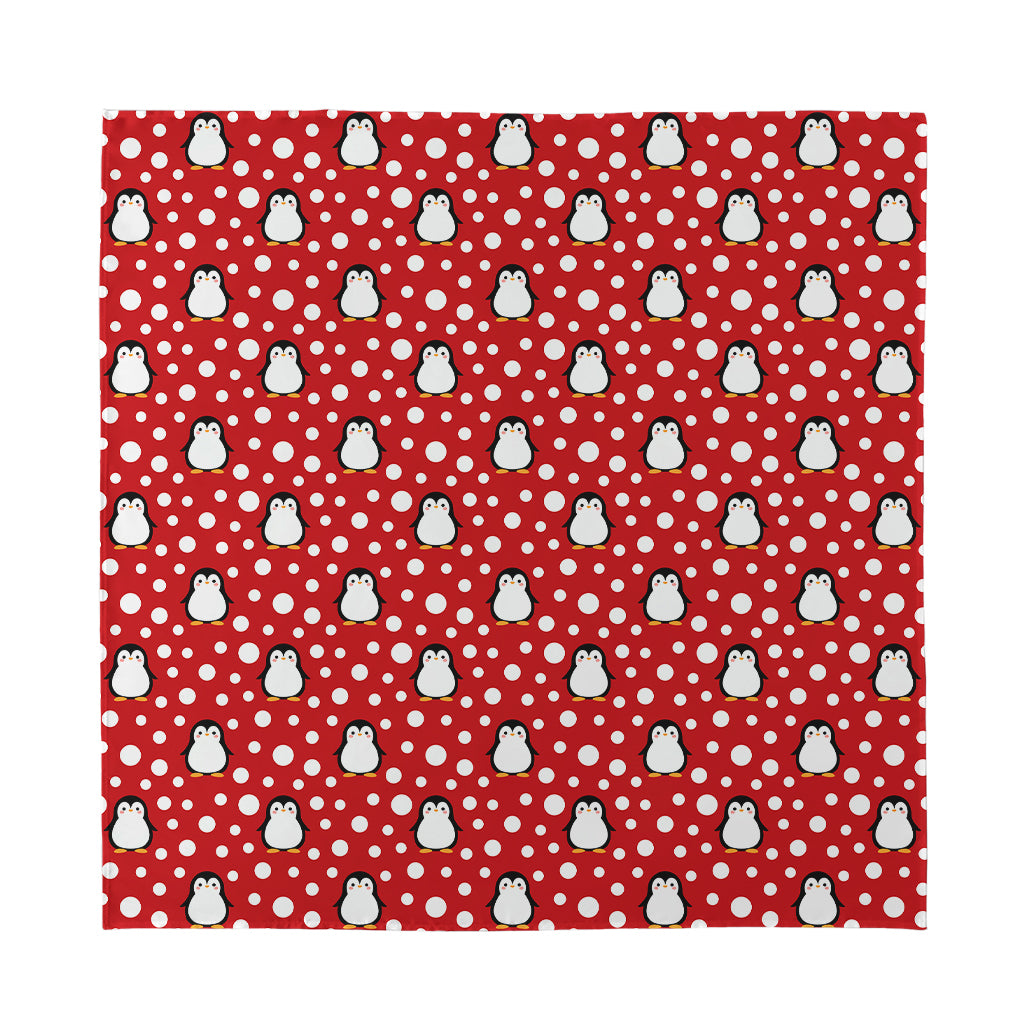 Red Snow Penguin Pattern Print Silk Bandana