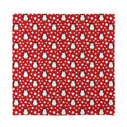 Red Snow Penguin Pattern Print Silk Bandana