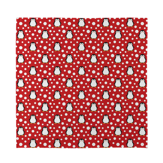 Red Snow Penguin Pattern Print Silk Bandana