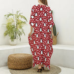 Red Snow Penguin Pattern Print Silk V-Neck Kaftan Dress