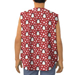 Red Snow Penguin Pattern Print Sleeveless Baseball Jersey