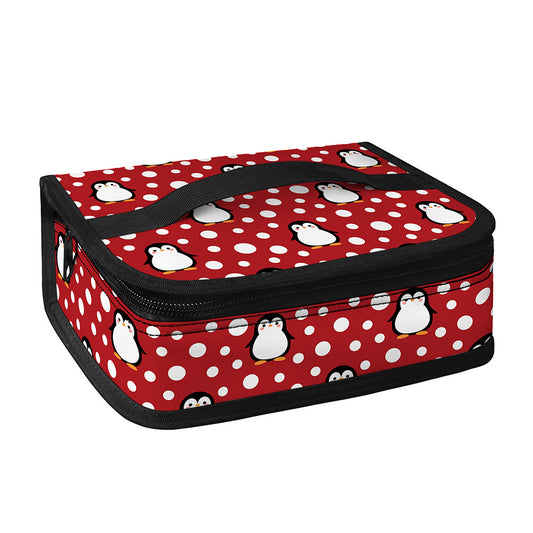 Red Snow Penguin Pattern Print Small Lunch Bag