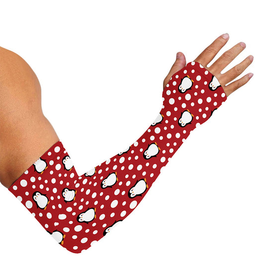 Red Snow Penguin Pattern Print Sun Protection Arm Sleeves