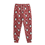 Red Snow Penguin Pattern Print Sweatpants