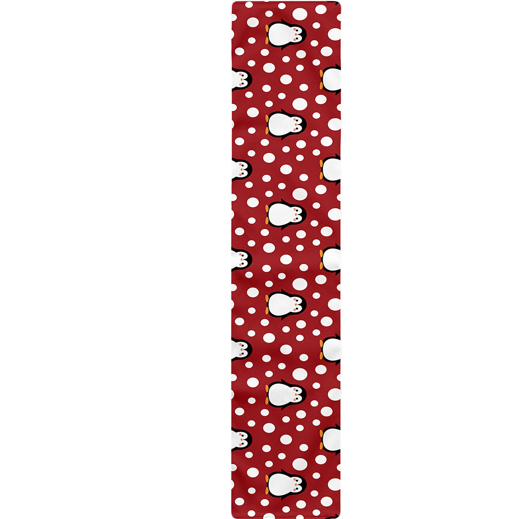 Red Snow Penguin Pattern Print Table Runner