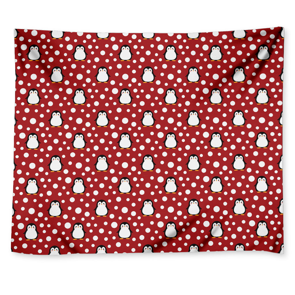 Red Snow Penguin Pattern Print Tapestry