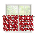Red Snow Penguin Pattern Print Tier Curtains