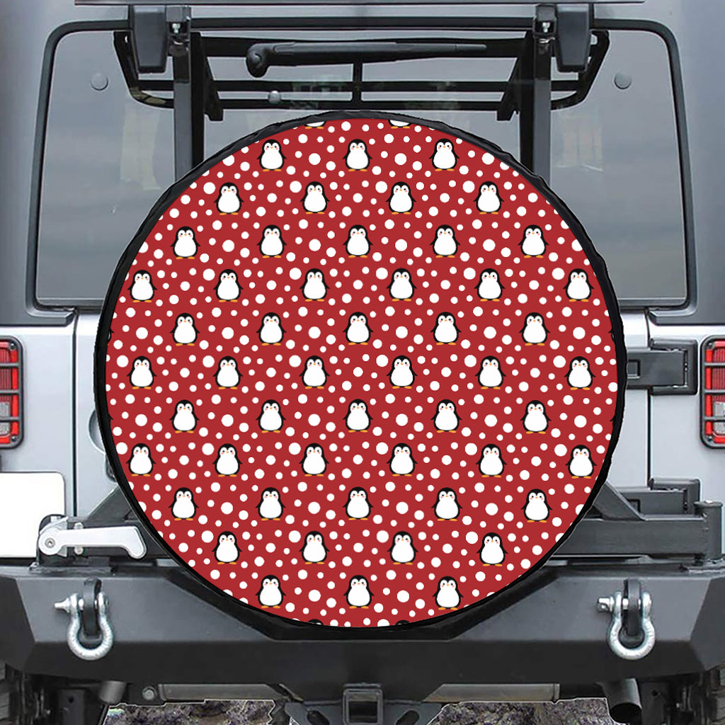 Red Snow Penguin Pattern Print Tire Cover