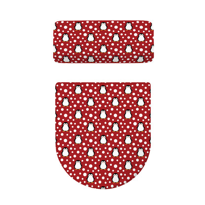 Red Snow Penguin Pattern Print Toilet Lid And Tank Cover Set