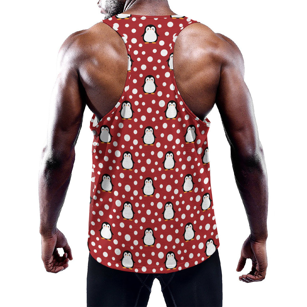 Red Snow Penguin Pattern Print Training Tank Top
