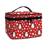 Red Snow Penguin Pattern Print Travel Makeup Bag