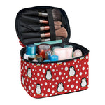 Red Snow Penguin Pattern Print Travel Makeup Bag
