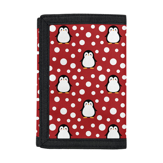 Red Snow Penguin Pattern Print Trifold Wallet