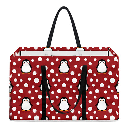 Red Snow Penguin Pattern Print Utility Tote Bag
