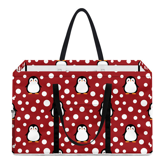 Red Snow Penguin Pattern Print Utility Tote Bag