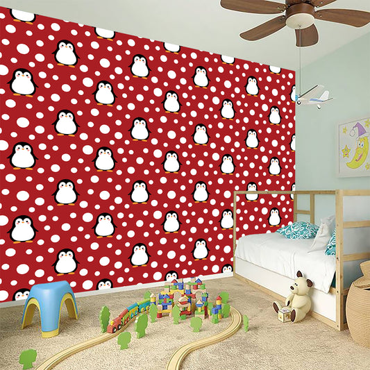 Red Snow Penguin Pattern Print Wall Sticker
