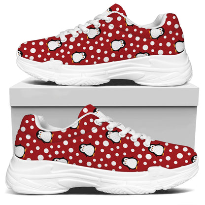 Red Snow Penguin Pattern Print White Chunky Shoes