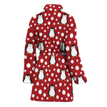 Red Snow Penguin Pattern Print Women's Bathrobe