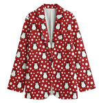 Red Snow Penguin Pattern Print Women's Blazer