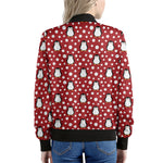 Red Snow Penguin Pattern Print Women's Bomber Jacket
