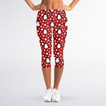 Red Snow Penguin Pattern Print Women's Capri Leggings