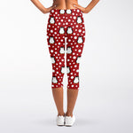 Red Snow Penguin Pattern Print Women's Capri Leggings