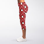 Red Snow Penguin Pattern Print Women's Capri Leggings
