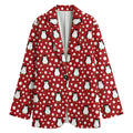 Red Snow Penguin Pattern Print Women's Cotton Blazer