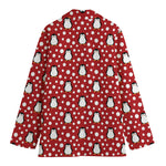 Red Snow Penguin Pattern Print Women's Cotton Blazer