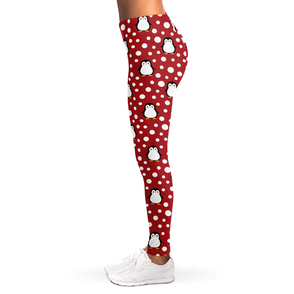Red Snow Penguin Pattern Print Women's Leggings
