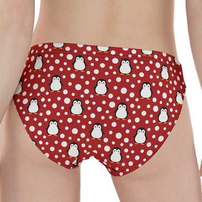 Red Snow Penguin Pattern Print Women's Panties