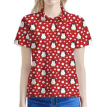 Red Snow Penguin Pattern Print Women's Polo Shirt