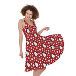 Red Snow Penguin Pattern Print Women's Sleeveless Dress