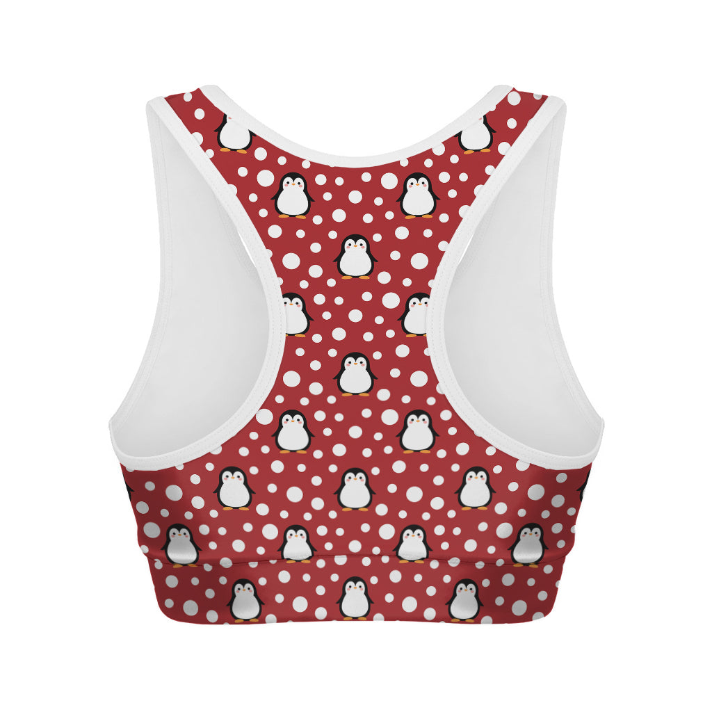 Red Snow Penguin Pattern Print Women's Sports Bra