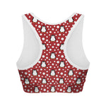 Red Snow Penguin Pattern Print Women's Sports Bra